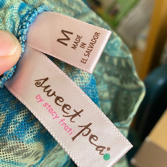 Sweet Pea Blue and Green Paisley y2k Mesh Long Sleeve Dress - Picture 3 of 4